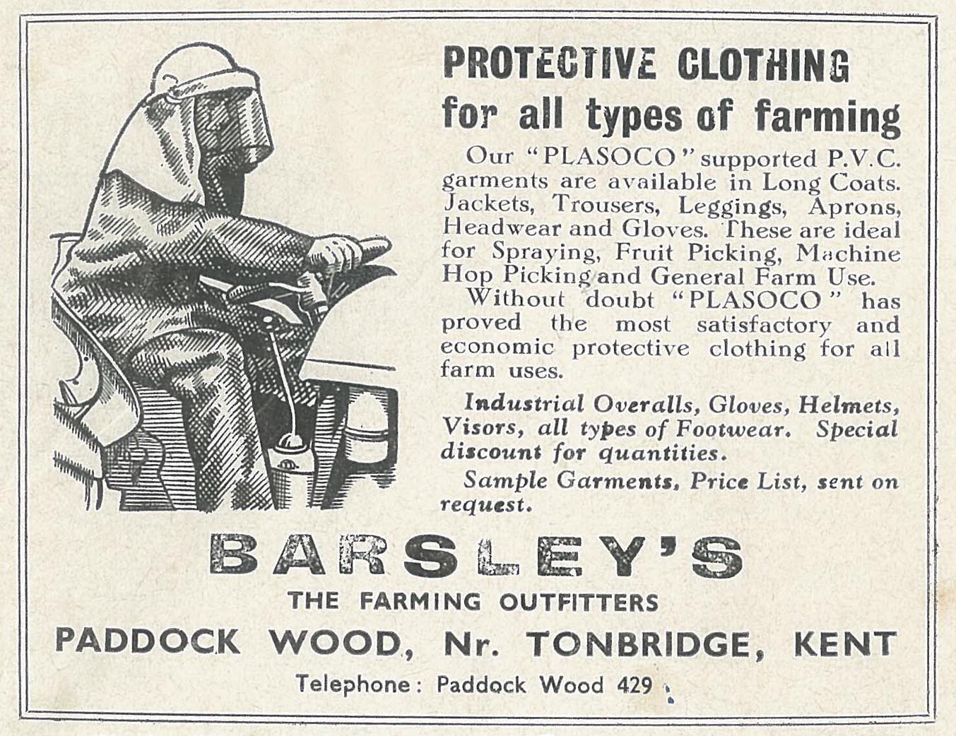 Barsleys protective farming clothing advertisement